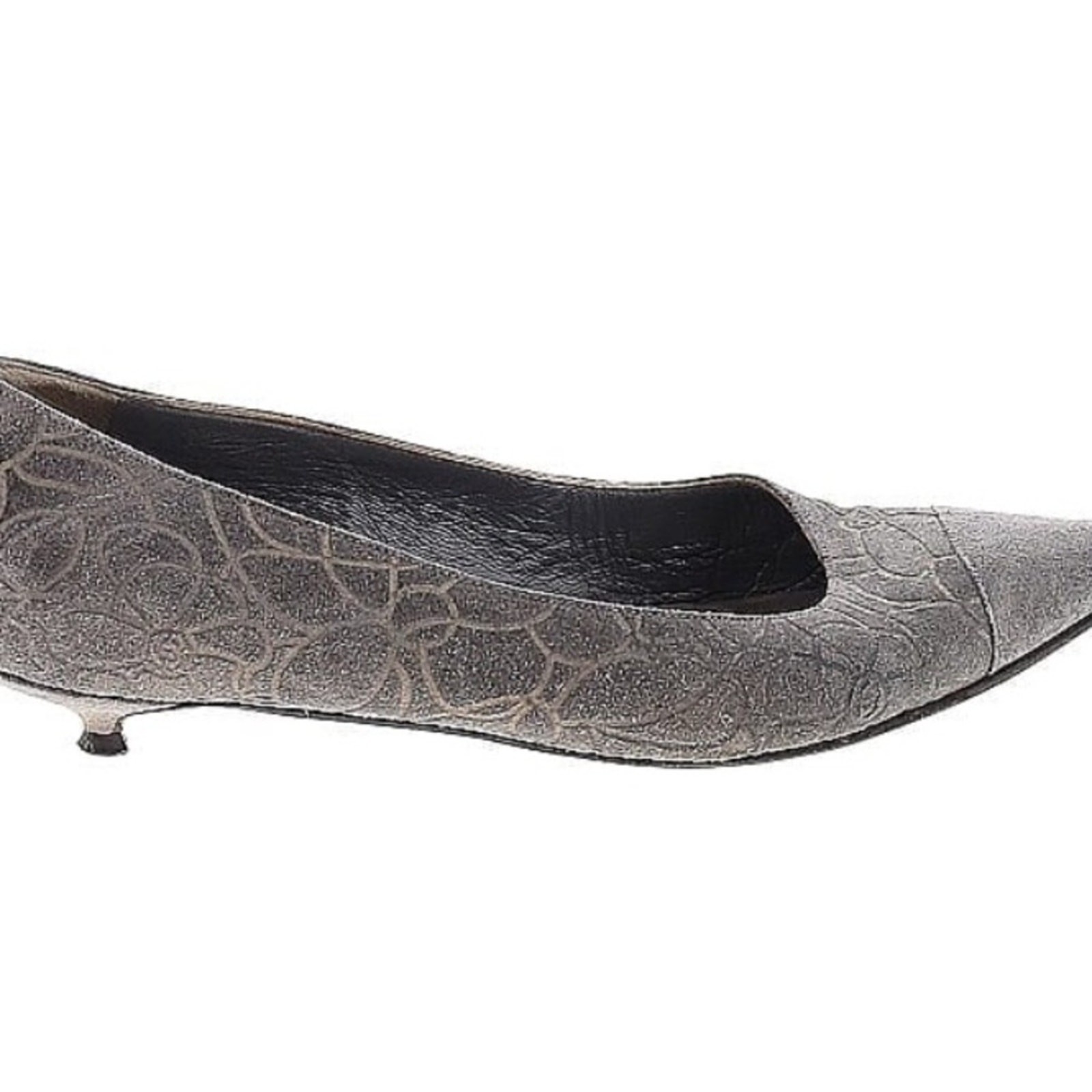 CHANEL Gray Floral Textured Leather Suede Kitten Low Heel EU 39 thumbnail 2
