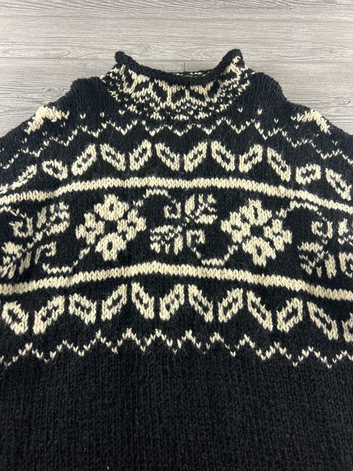 Vintage EXPRESS Tricot Wool Sweater – Black & Cream Fair Isle Knit – Size Small - Image 3 of 4