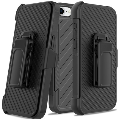 For iPhone 16e/17e Case Heavy-Duty Holster Combo Lined Cover + Tempered Glass