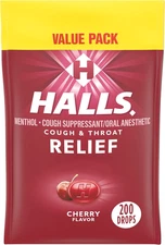 HALLS Relief Cherry Cough Drops, Value Pack, (200 Drops.) FREE SHIPPING