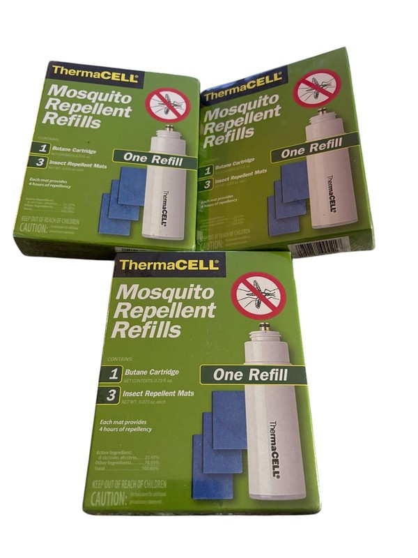 Lot of 3 ThermaCELL Mosquito Repellent Refills 1 Butane Cartridge & 3 Mats Each