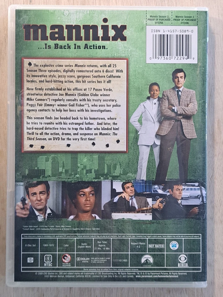 Mannix The Third Season DVD 1969-1970 Mike Connors Gail Fisher 6-Disc Set Foto 2 de 4