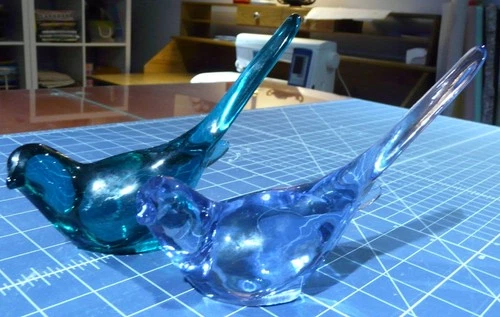 Fenton Clear Blue and Green Bird of Happiness