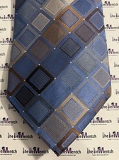 KENNETH COLE Blue  Brown Checkered Design Neck Tie 3.375  New Without Tags 