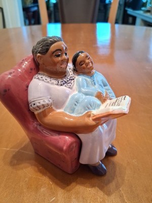Clay Art Collectible Grandmother And Child In Chair Salt & Pepper Shaker Set