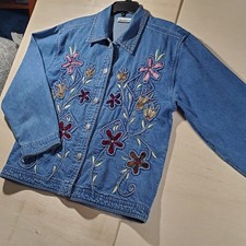 Floral Embroidered Denim Jacket Vintage Y2K Boho Cottagecore Indie