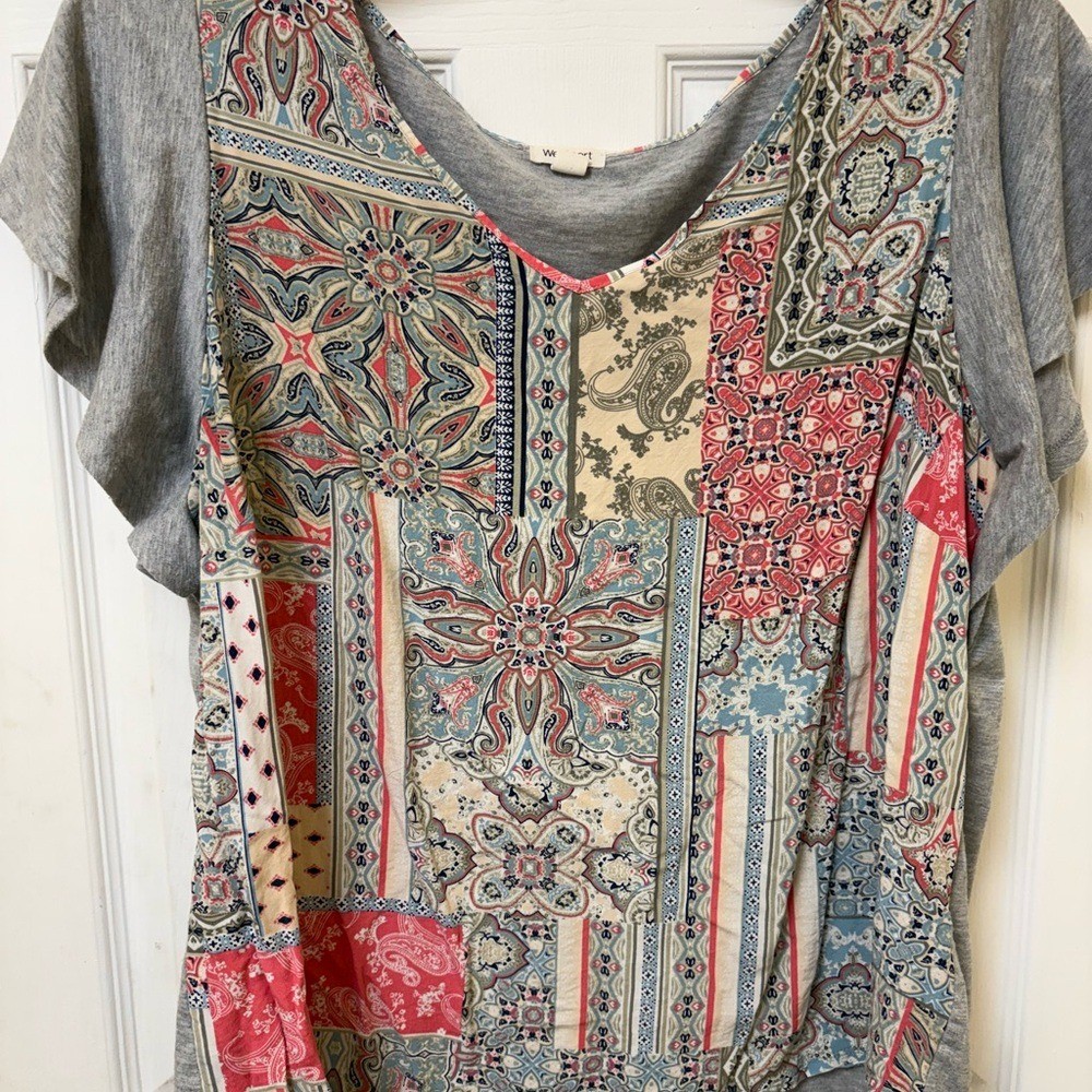 Westport Gray and Multicolor Patchwork Short Slee… - image 1