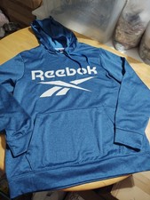 Women Reebok Logo Poly Pullover Hoodie Size Medium Shinny Blue Vgc