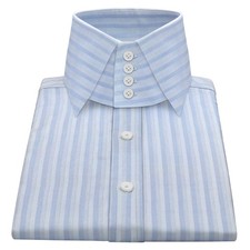 Men's Vintage Formal Dress High Spread Iconic Windsor Collar Blue Stripes Shirt