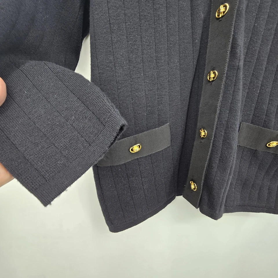 Vintage 80s 90s Saks Merino Wool Blazer Women M Black Gold Button Cardigan Italy - Image 2 of 4