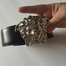 VERSACE MENS REVERSIBLE LEATHER BELT WITH SILVER MEDUSA BUCKLE BLACK/MULTI NWOT