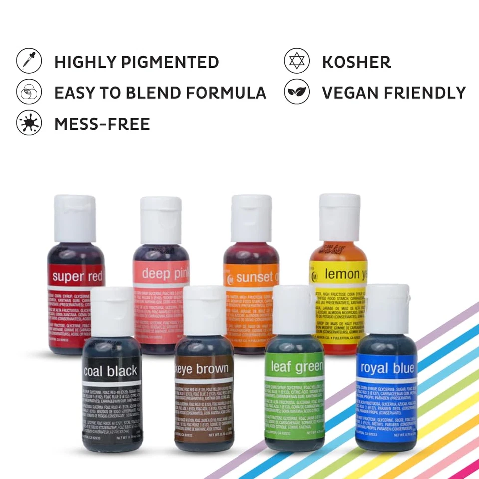 - Colorante alimentario Liqua-Gel - Colorante alimentario resistente a la decoloración - Paquete de 8 - Vibrante, ojos Foto 3 de 4