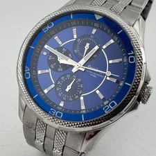 Armitron Quartz Watch 20/4701 Men Silver Steel Blue Date Analog New Battery 7.5"