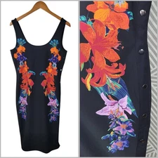 New Bold Elements Dress size Medium Tropical black Sheath evening club Hawaiian 