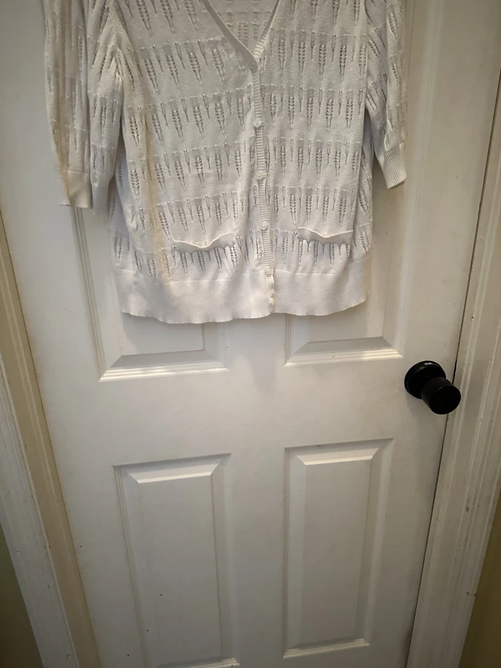 Cárdigan Suéter Sejour 2X Blanco Manga Corta Botón Cuello en V Foto 3 de 4