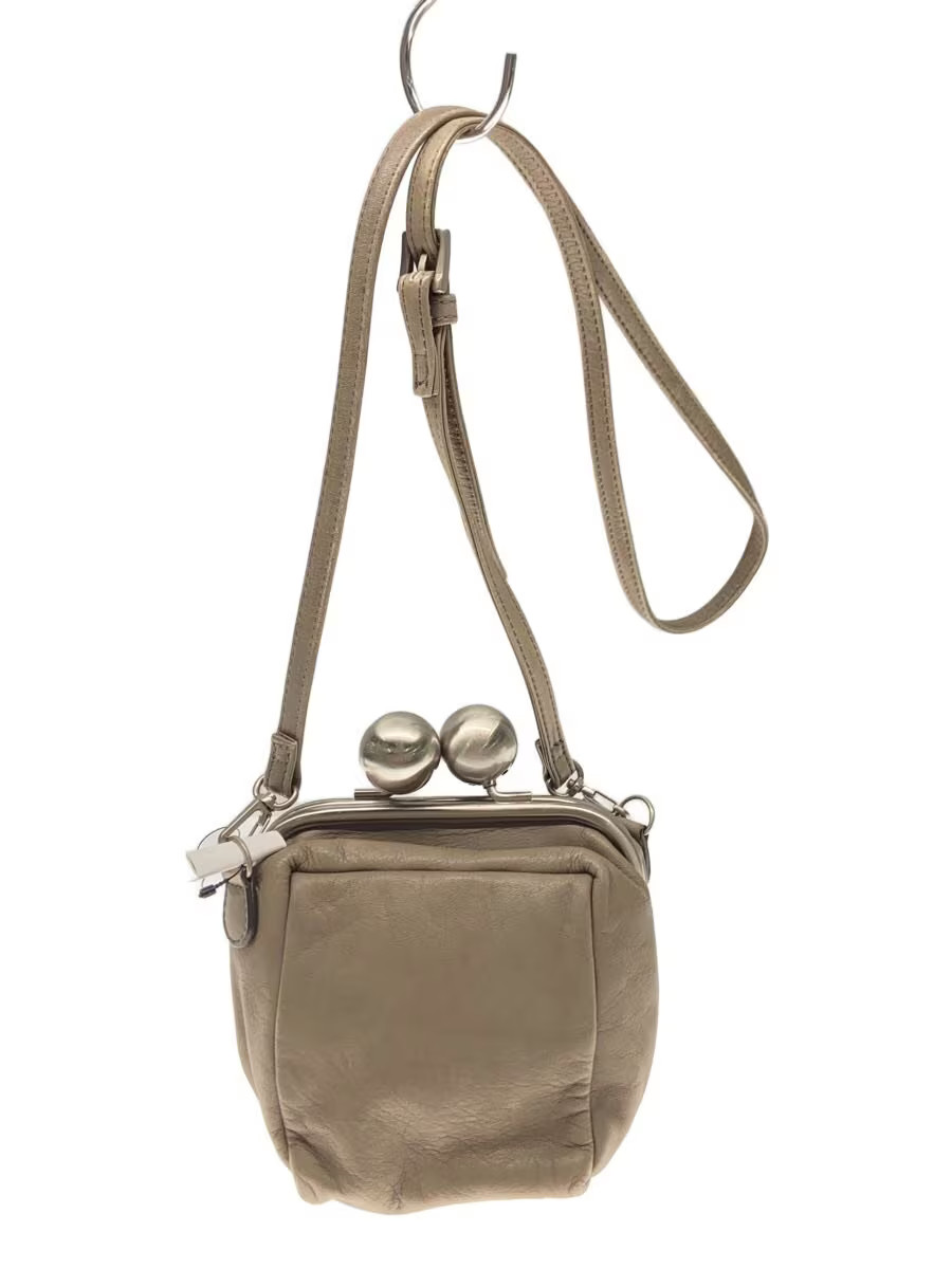 kawa-kawa Shoulder Bag, Leather, BEG, Plain - Gem