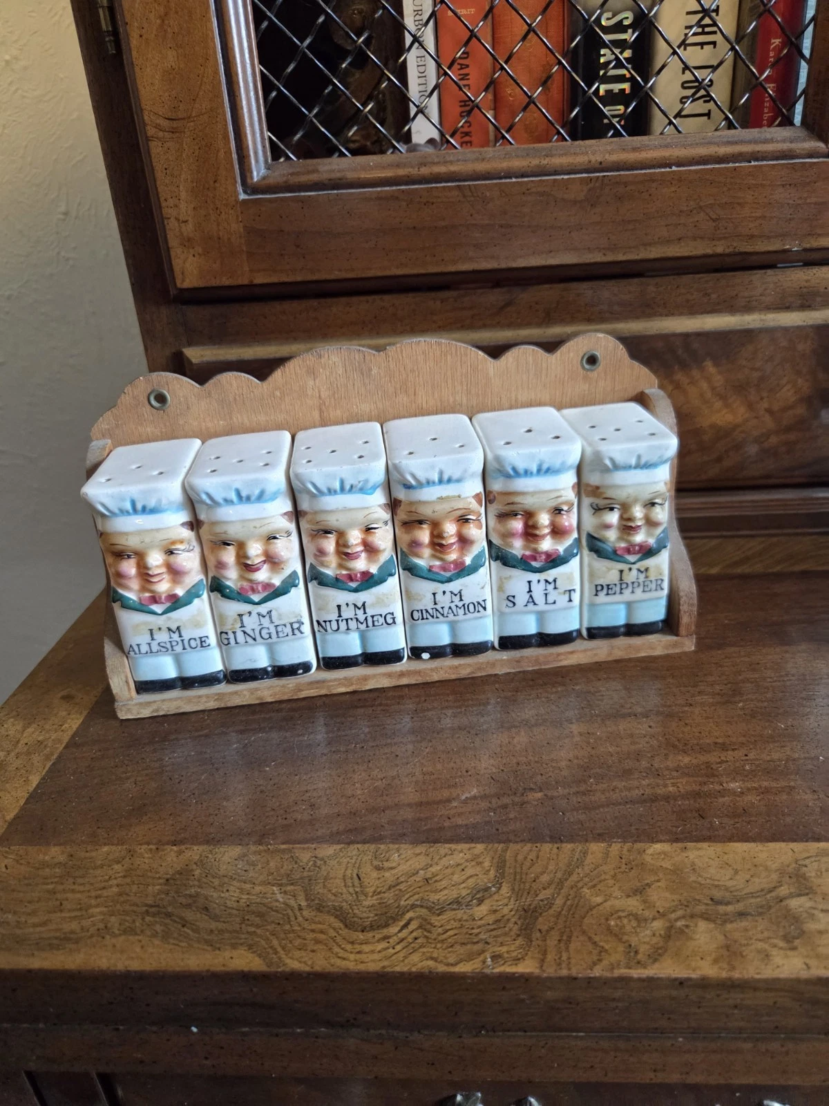 1950’s Royal Sealy Spice Shaker Set Chefs Japan W/ Rack, Ginger Damaged As Shown