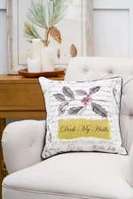 "Deck My Halls" Christmas Holly Cotton Blend Accent Throw Pillow 18" x 18"