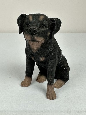 Rottweiler Dog Figurine Decoration Sitting Black Tan Resin Figure