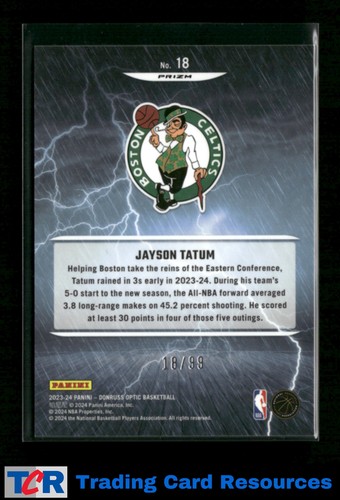 Donruss Optic #18 Jayson Tatum Raining 3s rojo #/99 2023-24 - Imagen 2 de 2