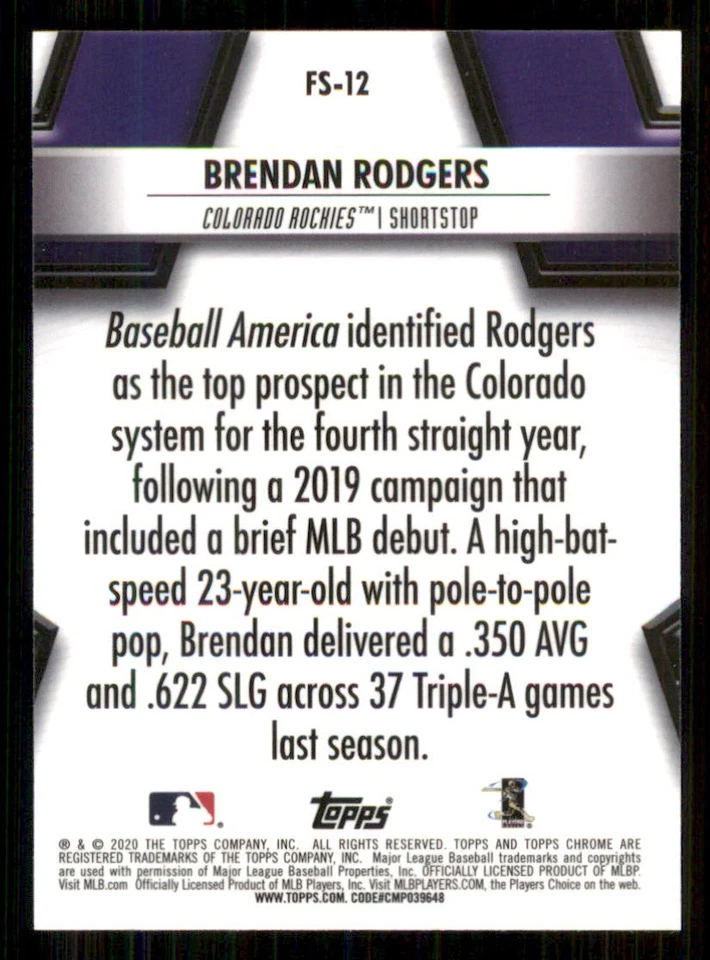 2020 Topps Chrome Future Stars #FS12 Brendan Rodgers - Image 2 of 2