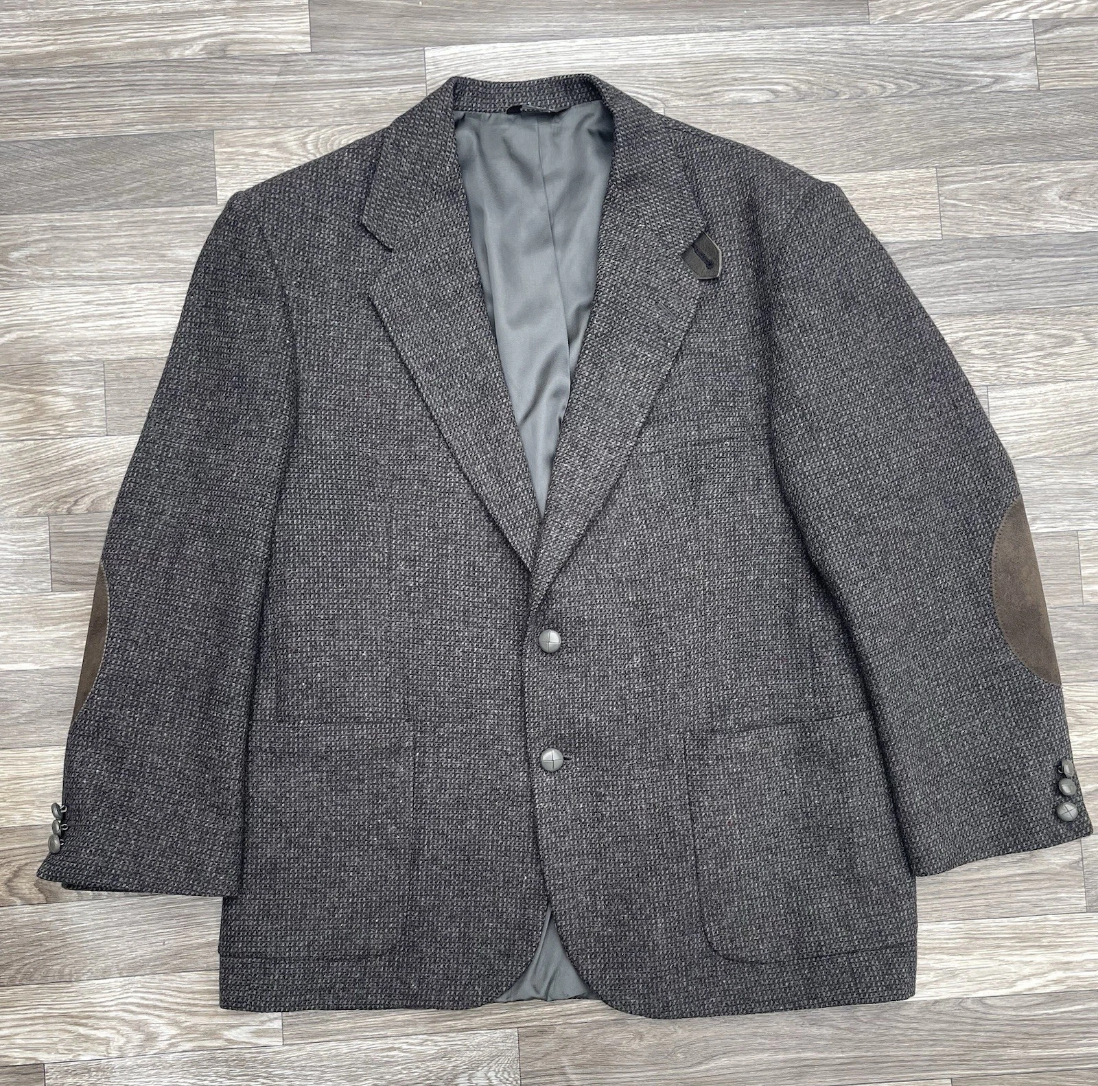 Vintage Men’s Wool Tweed Blazer Elbow Patches Gray 44R Executive Collection USA