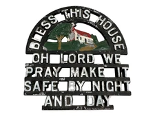 Vintage Cast Iron Trivet Farmhouse Kitchen BLESS THIS HOUSE #1