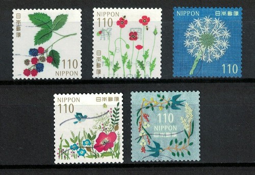 JAPAN 2024 LIFE & FLOWERS (EMBROIDERED FLOWERS) 110 YEN COMP. SET 5 STAMPS USED - Picture 1 of 7