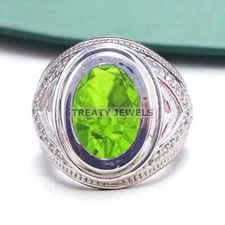 Peridot Oval Cut Gemstone With 925 Sterling Silver Ring For Men's #A465 *
