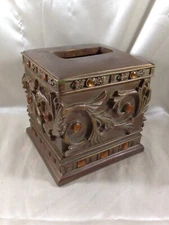 Ornate Bejeweled Brown Filigree Tissue Cover Box