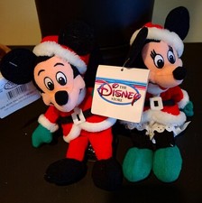 Disney Store Santa Mickey  Minnie Mouse Mini Bean Bag Christmas Plushes Vtg
