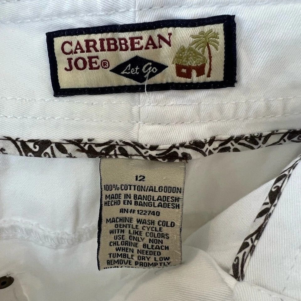 Pantalones Cortos Caribbean Joe Mujer 12 Hurricane Sarga Dobladillo Enrollado Blanco Playa Algodón Nuevos Foto 3 de 4