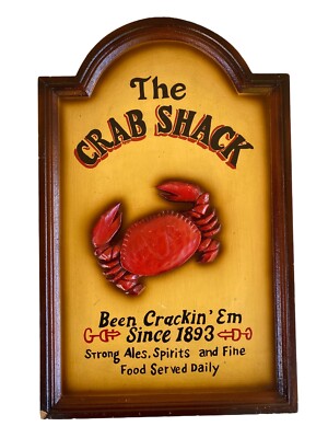 Vintage Sign ''The Crab Shack'' Wooden Wall Hanging Plaque Original 3D 27'' X 17''