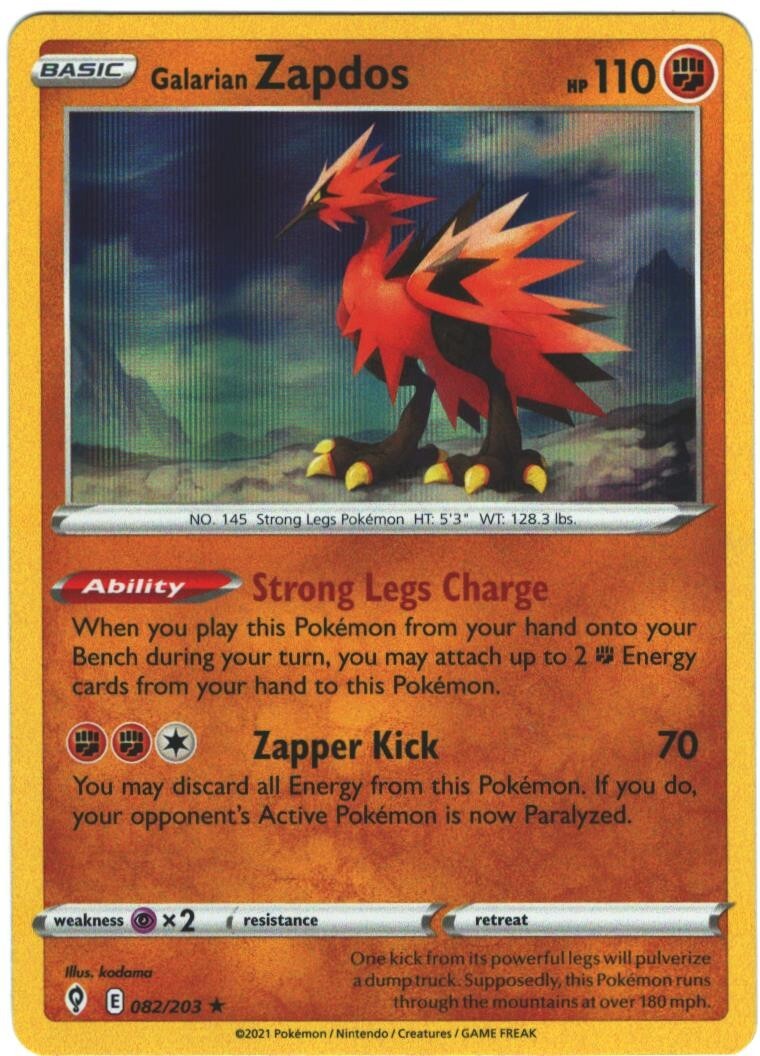 Galarian Zapdos 82/203 Evolving Skies Holo Rare Pokemon Card TCG Pokémon