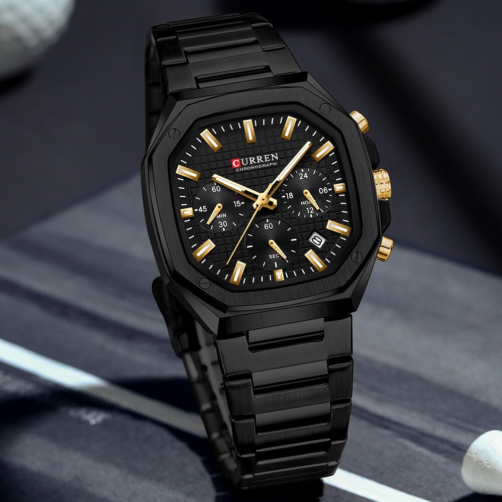 CURREN 8459 Quartz Watch Men Stainless Steel Sport Multifunction