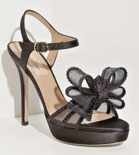 Valentino Garavani Black Mesh Bow Platform Sandals   Sz 37.5  $1,075   #DS New 