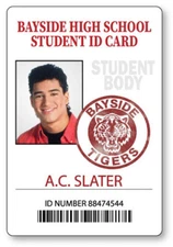 AC SLATER SAVED BY THE BELL BAYSIDE  NAME BADGE PROP HALLOWEEN COSPLAY PIN BACK