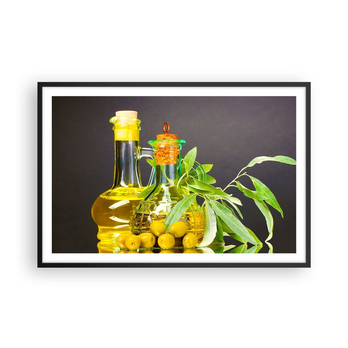 Cuadro Poster de Pared 91x61cm Póster Marco Botella frasco aceituna aceite Art