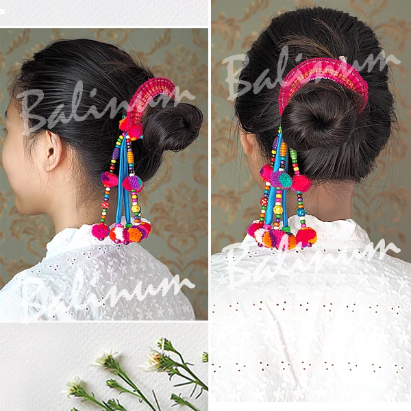 Lot Thai Tribal Craft Crochet Hair Rubber Band Colorful Acessories Xmas Gift - Image 3 of 4