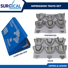 Dental Metal Impression Trays Solid & Perfo Stainless Steel Upper + Lower Choose