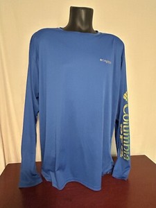 Columbia PFG Mens Shirt XXL 2XL Blue Omni Shade Long Sleeve Spellout Fishing