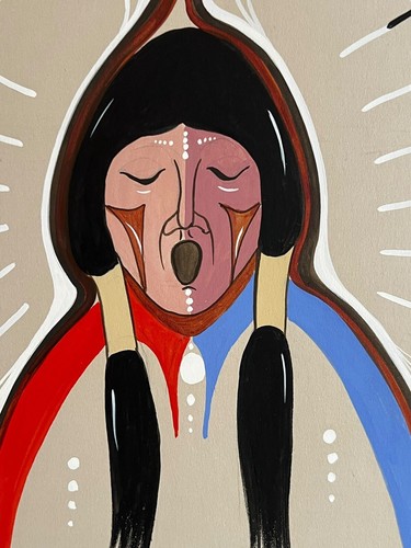 Justin Tso Original Kunstwerk Gemälde Navajo Indianer singender Mann signiert - Bild 5 von 7