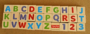 Fisher Price 2004 ABC Alphabet Puzzle Block Set 30 Wooden Pieces Little People | eBay
