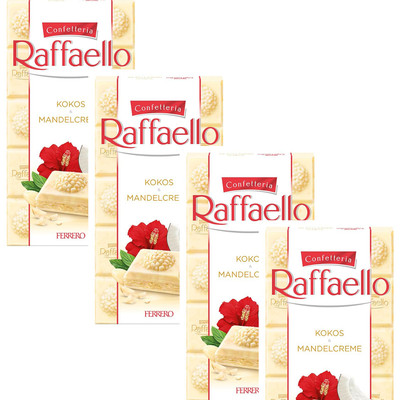 Ferrero Raffaello Tafel   Weiße Schokolade mit Kokos- und Mandelcreme   4 x 90 g