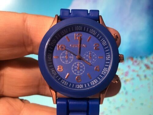 Orologio Donna - Orologio Cinturino Silicone Cobalto - Numeri/Mani Oro Rosa Adatto a 9" - Foto 1 di 3