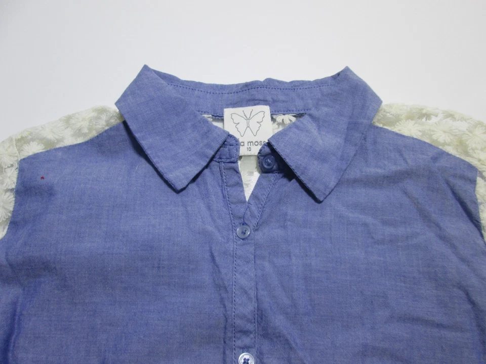 Ella Moss молодежи девочек размер 10 длинным рукавом рубашка синий/слоновой кости кружева кнопки спереди - Изображение 4 из 4