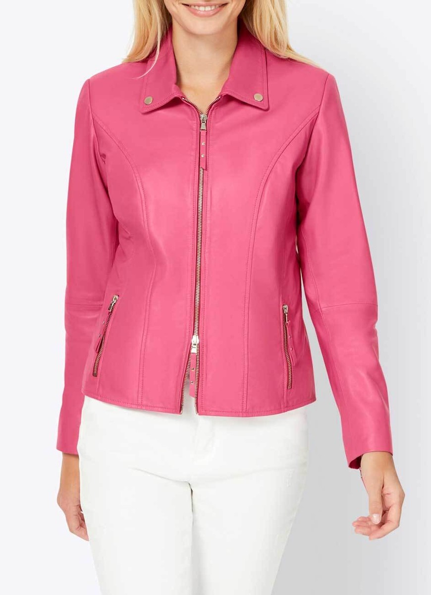 LINEA TESINI Damen Designer-Lammnappa-Lederjacke, pink