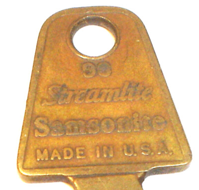 Vintage Samsonite Streamlite #96 Brass Luggage Key Denver, Detroit & Pittsburgh