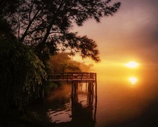 Landscape river pier nature trees water argentina mist Custom Gaming Mat Desk