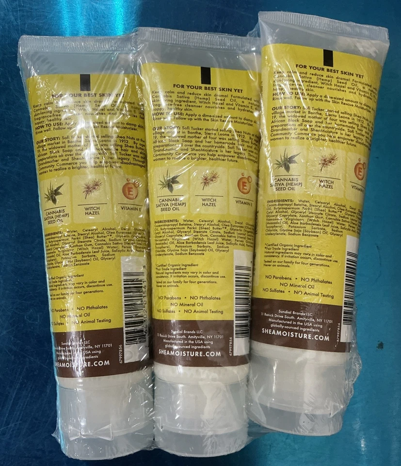 Crema limpiadora de rescate de piel hidratante de karité 3* aceite de semilla de cáñamo y hamamelis 4 oz Foto 2 de 4